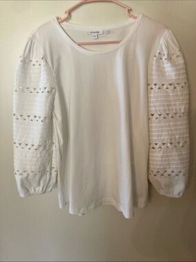 Chico's White Eyelet Pintuck Sleeve Blouse Chico’s Size 2 US Size Large